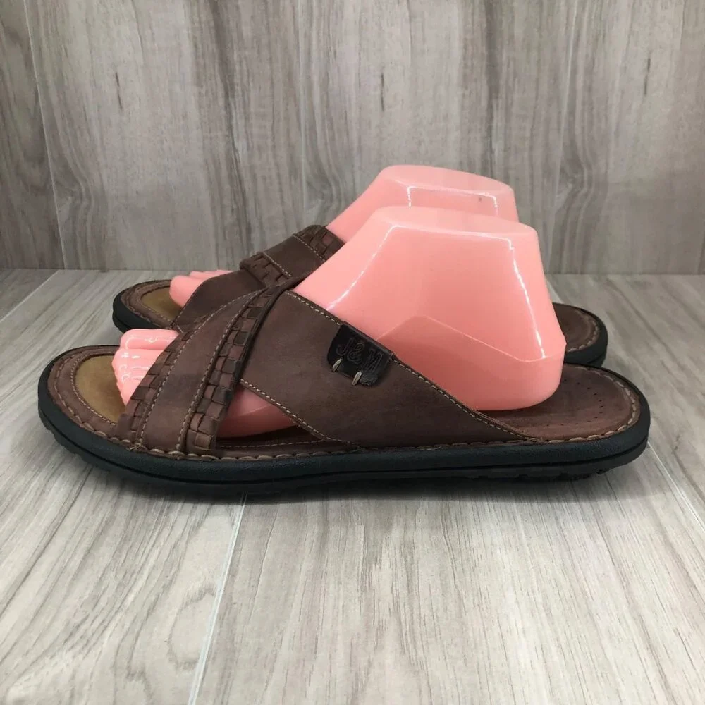 Johnston & Murphy JM Sandals Mens 10M Brown Leather Slip On Shoes